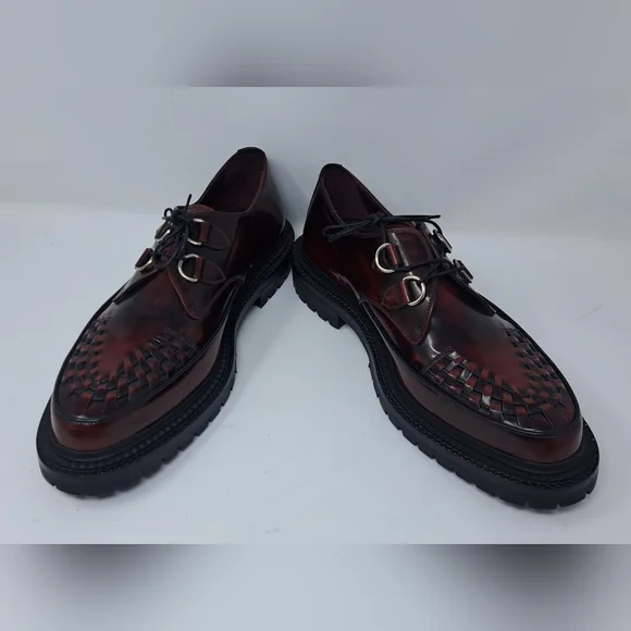 Burberry Mens Shoes Burgundy Leather Woven Lace Up Platform Creepers 11 US 44 EU - Picture 7 of 15